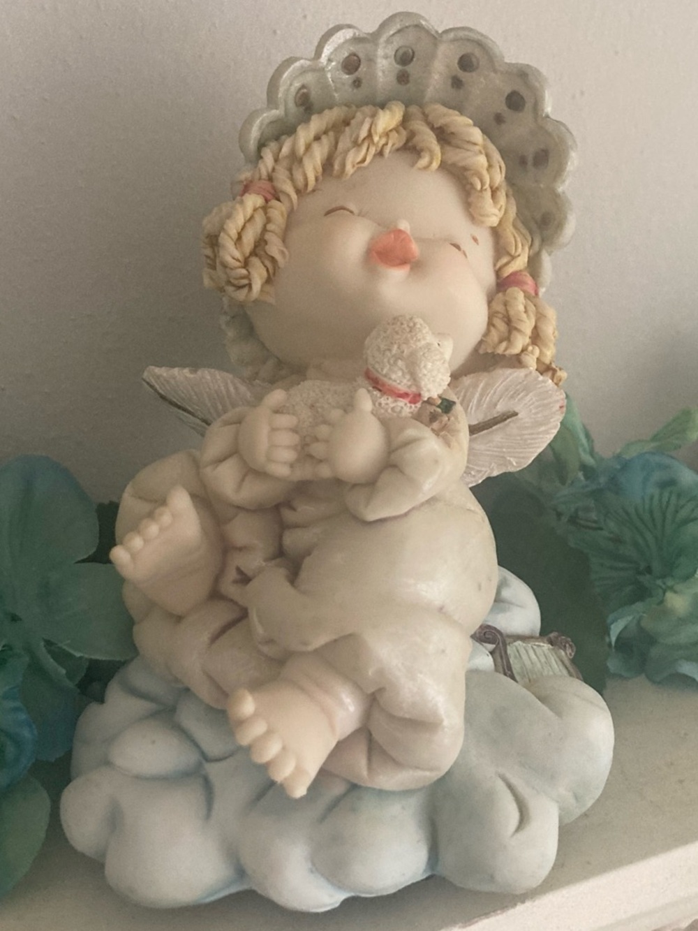 Happy Cherub Angel Music Box in White and Pastel Blue